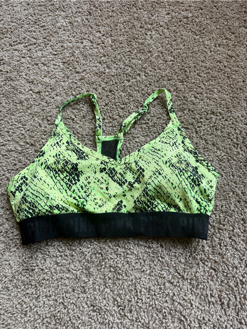 PINK Neon Lime and Black Shake skin Sports Bra